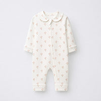 Pink Mushroom bamboo cotton baby sleepsuit — full-sleeve two-way zip romper onesie, front