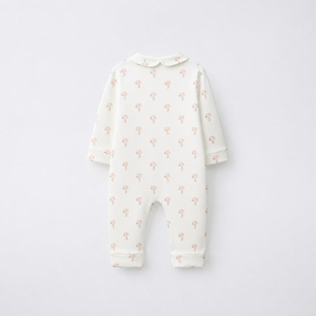 Pink Mushroom bamboo cotton baby sleepsuit — two-way zip romper onesie