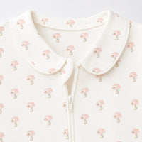 Pink Mushroom bamboo cotton baby sleepsuit — footed zip-front sleepsuit, onesie romper