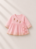 Anaario Pink Parrot Angrakha Set, pink wrap top flat lay with tonal parrot embroidery