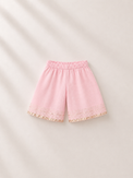 Anaario Pink Parrot Angrakha Set, pink palazzo pants flat lay with gold trim