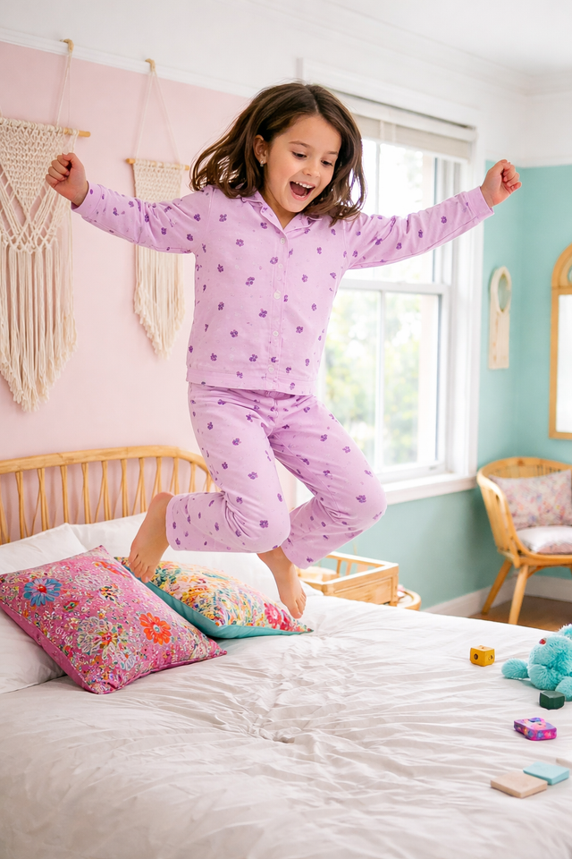 Girl wearing Anaario Pink Petal Night Suit