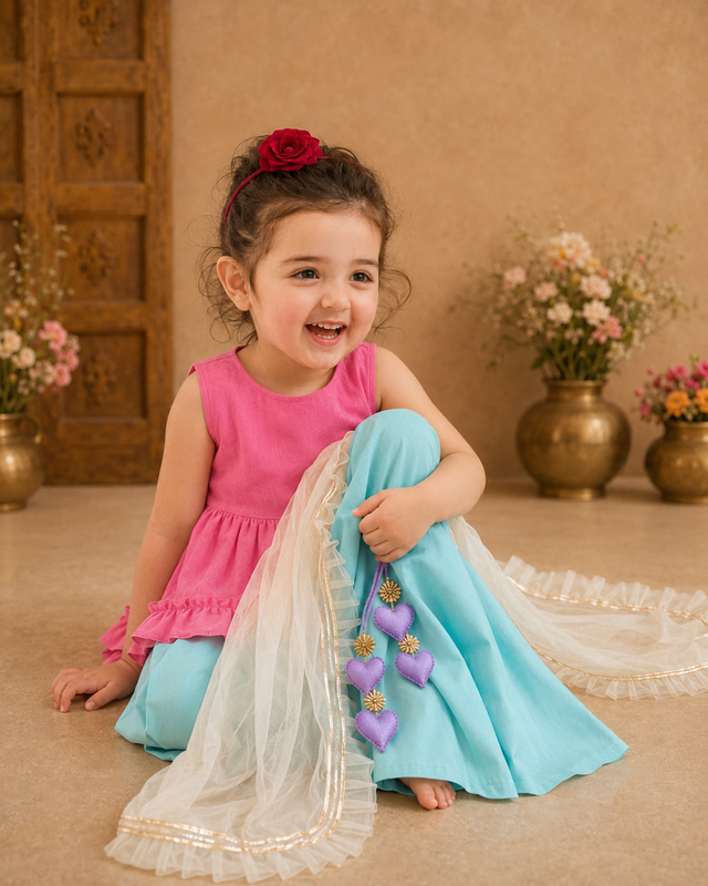 Indian Pink Teal Palazzo Set - Anaario - Image 1