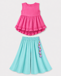 Indian Pink Teal Palazzo Set - Anaario - Image 3