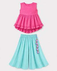 Indian Pink Teal Palazzo Set - Anaario - Image 3