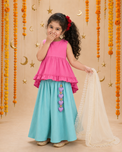 Indian Pink Teal Palazzo Set - Anaario - Image 7