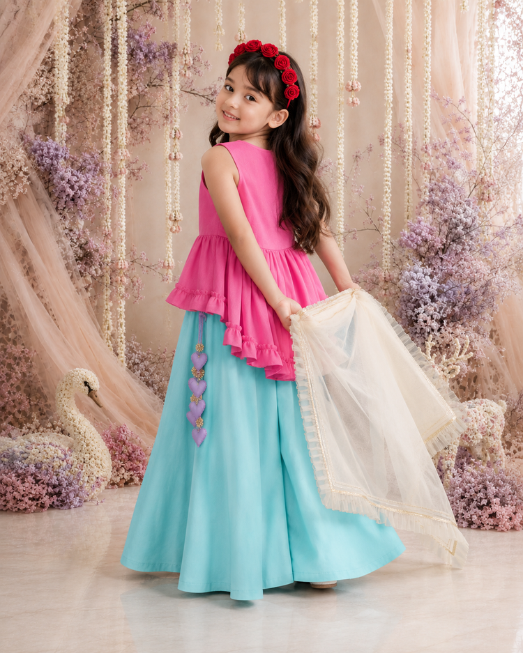 Indian Pink Teal Palazzo Set - Anaario - Image 8