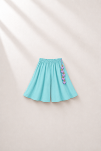Anaario Pink Teal Peplum Co-ord Set, teal palazzo pants flat lay with heart-charm tassel