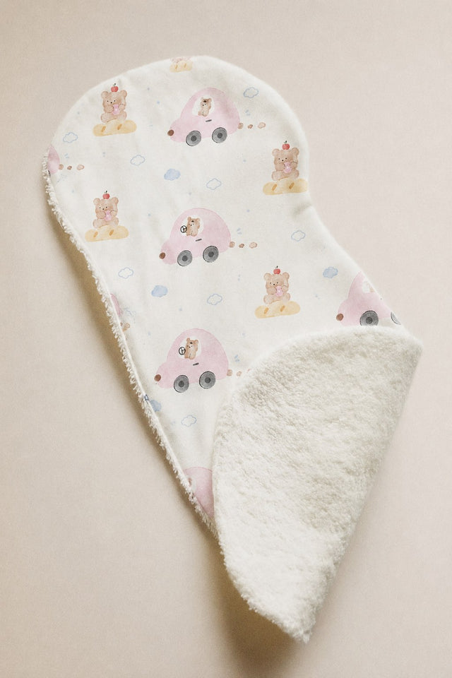 Pink Teddy bamboo baby burp cloth — print detail