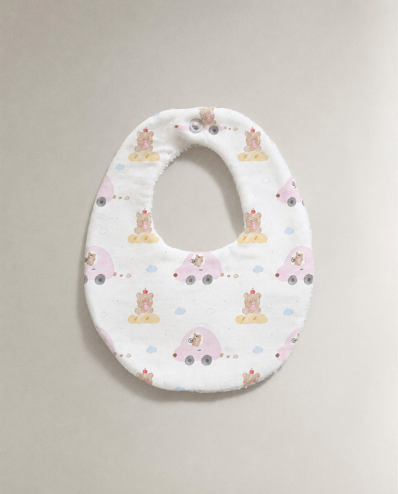 Pink teddy bamboo baby bib by Anaario