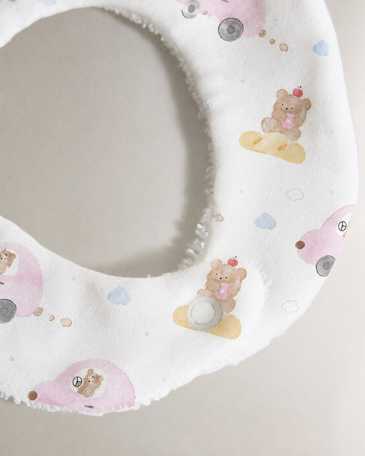 Pink Teddy bamboo baby bib — absorbent sherpa backing