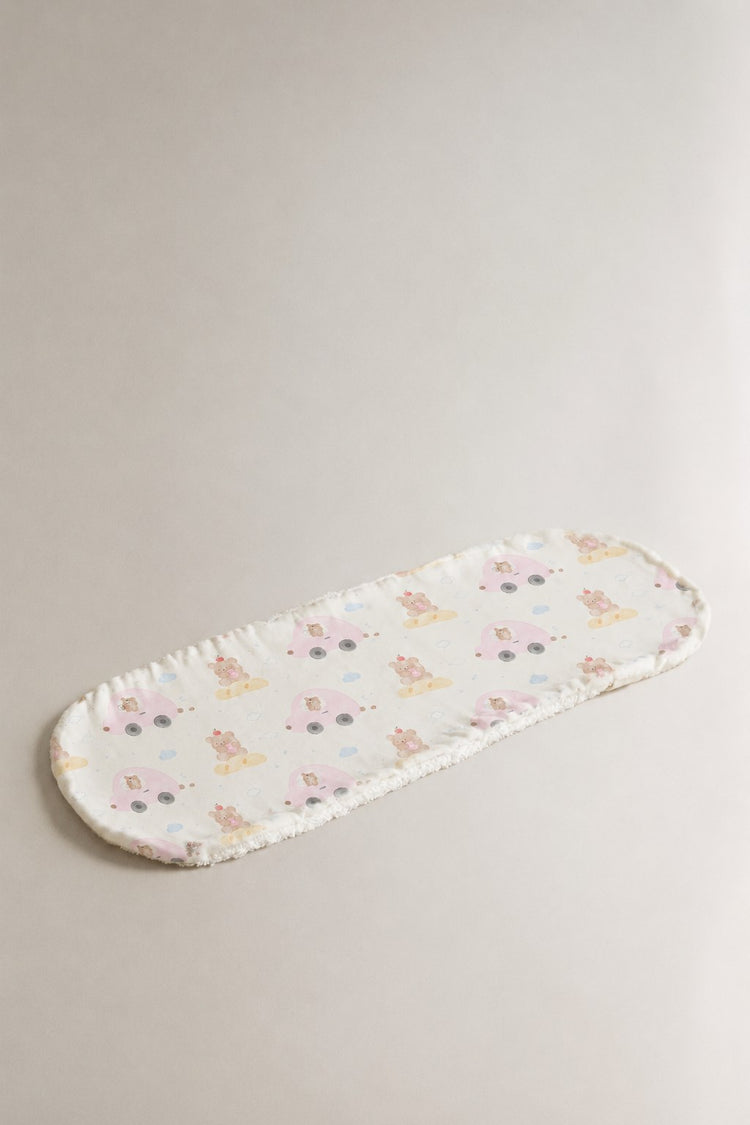 Pink Teddy bamboo baby burp cloth — absorbent sherpa backing
