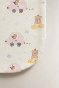 Pink Teddy bamboo baby burp cloth — pink teddy print, soft bamboo cotton