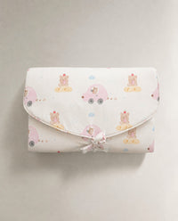 Pink Teddy bamboo baby changing mat — pink teddy print, soft bamboo cotton