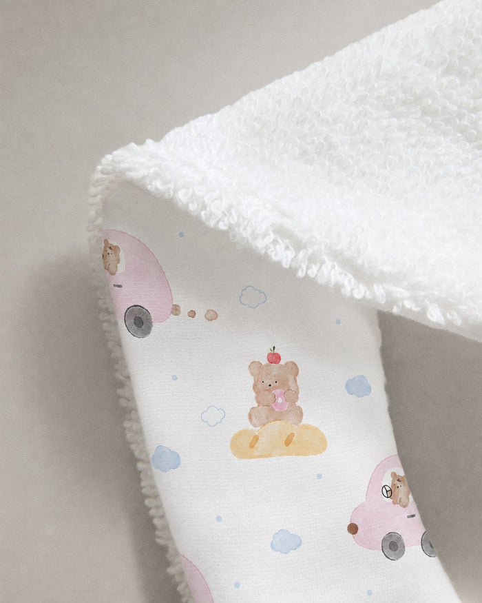 Pink Teddy bamboo baby bib — pink teddy print, soft bamboo cotton