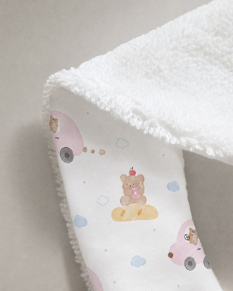 Pink Teddy bamboo baby bib — pink teddy print, soft bamboo cotton