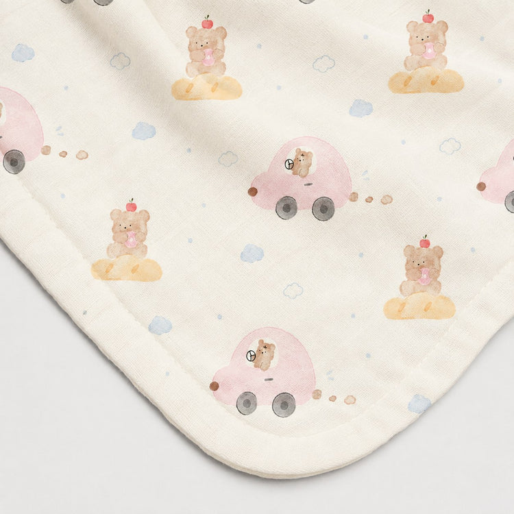 Pink Teddy bamboo baby quilt — pink teddy print, soft bamboo cotton