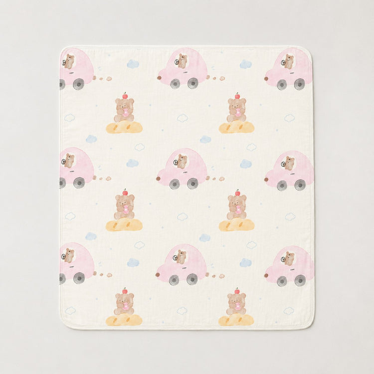 Pink Teddy bamboo baby quilt — pink teddy print, soft bamboo cotton