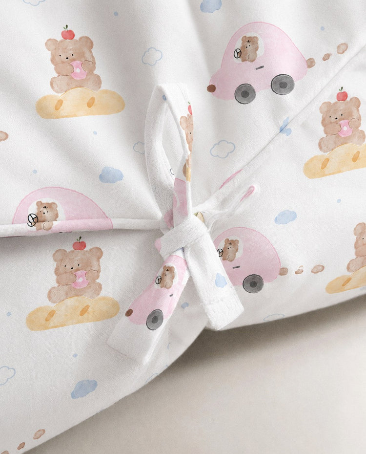 Pink Teddy bamboo baby changing mat — pink teddy print, soft bamboo cotton