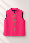 Pink Waistcoat with Flamingo embroidered buttons - flat lay