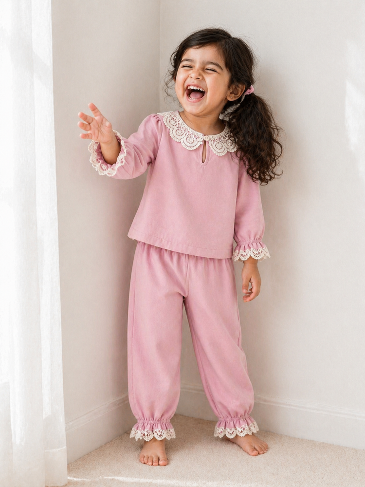 Girl wearing Anaario Pink Whispers Night Suit
