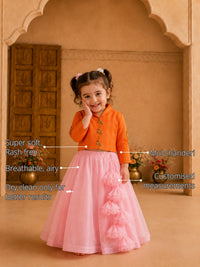 Orange Flamingo Girls' Jacket-Lehenga Set features
