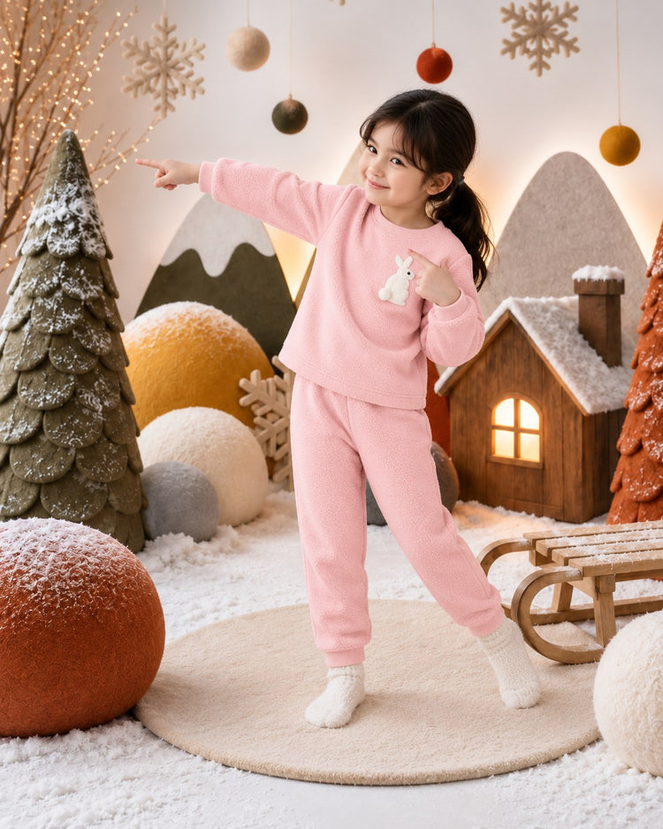 Pink Bunny Fleece Set on child by Anaario – winter fleecewear
