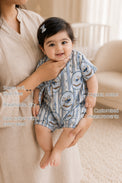 Blue Rocking Horse Wrap Baby Romper features