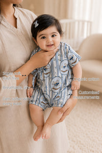 Blue Rocking Horse Wrap Baby Romper features