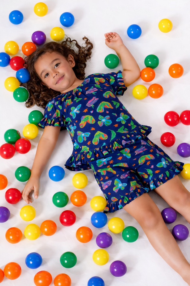 Girl wearing Anaario Psychedelic Fish Co-ord Set