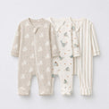Puppy & Stripe bamboo baby sleepsuit combo — coordinating full-sleeve two-way zip romper onesies