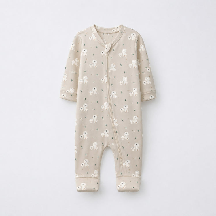 Puppy & Stripe bamboo cotton baby sleepsuit — two-way zip romper onesie