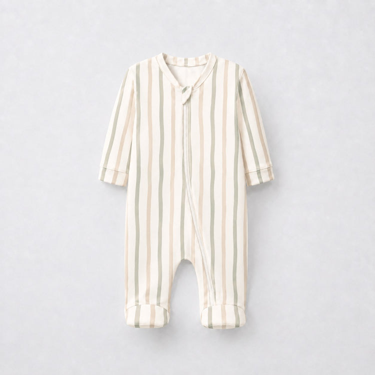 Puppy & Stripe bamboo cotton baby sleepsuit — two-way zip romper onesie