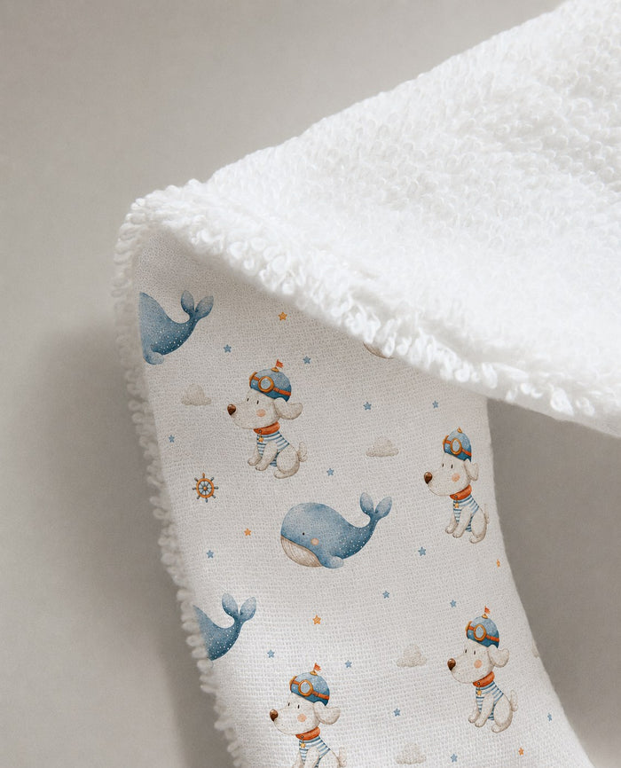 Puppy & Whale bamboo baby bib — soft bamboo cotton flatlay