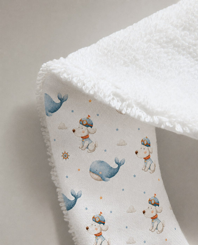 Puppy & Whale bamboo baby bib — soft bamboo cotton flatlay