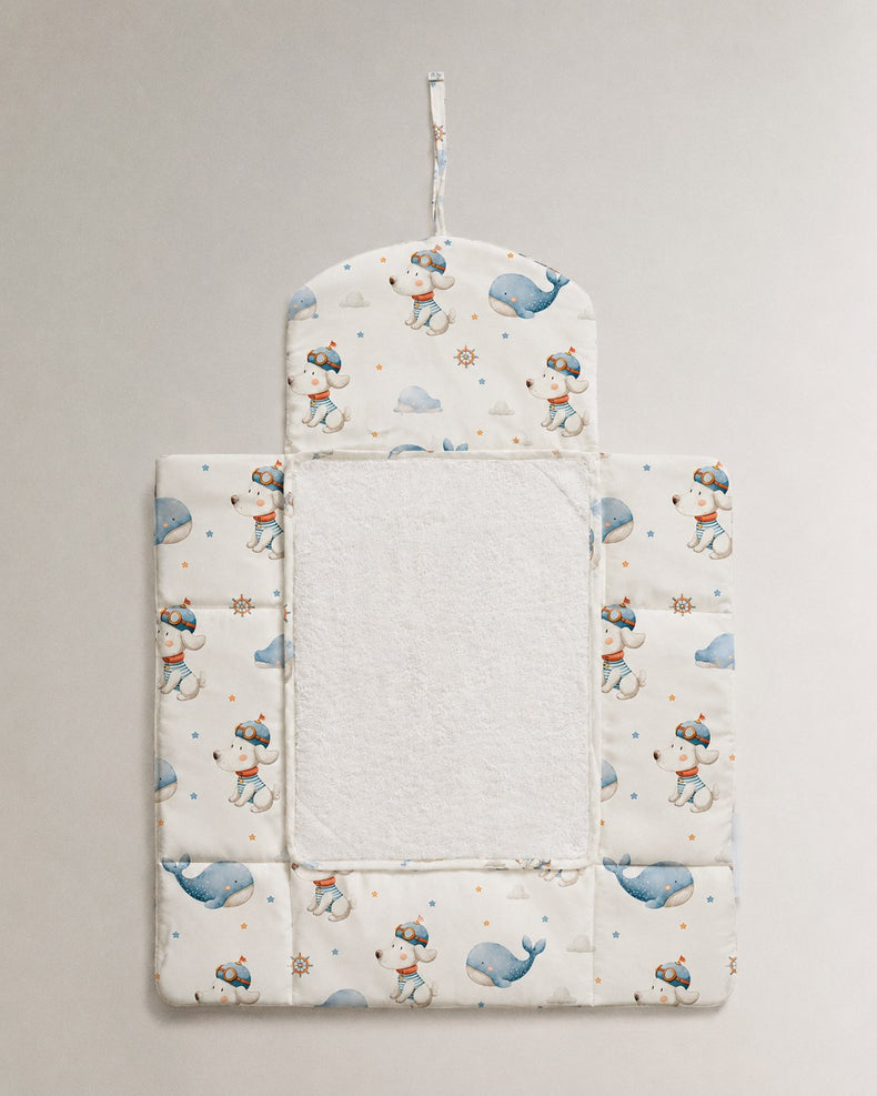 Puppy & Whale bamboo baby changing mat — puppy & whale print, soft bamboo cotton