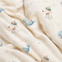 Puppy & Whale bamboo baby quilt — puppy & whale print, soft bamboo cotton