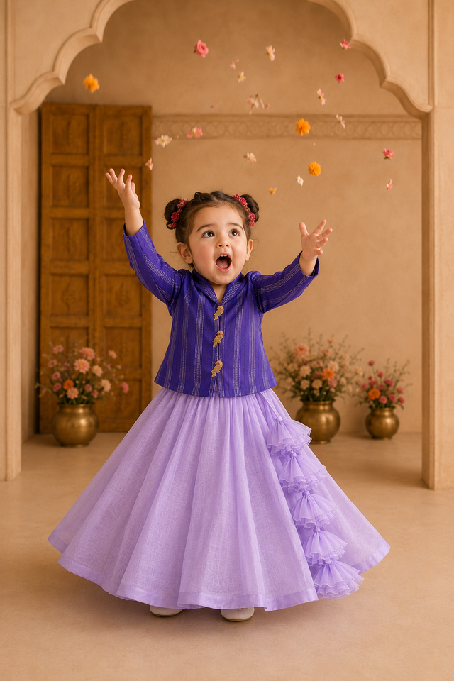 Indian Purple Bird Jacket-Lehenga Set - Anaario - Image 1