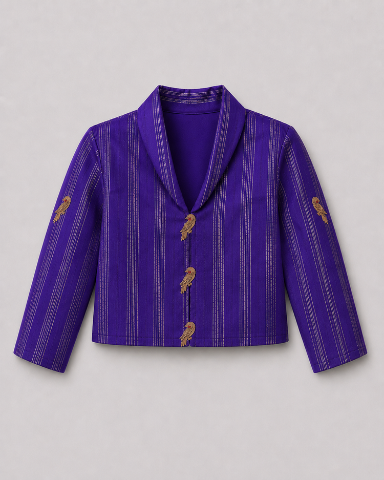 Indian Purple Bird Jacket-Lehenga Set - Anaario - Image 3