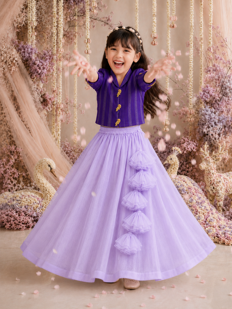 Indian Purple Bird Jacket-Lehenga Set - Anaario - Image 8