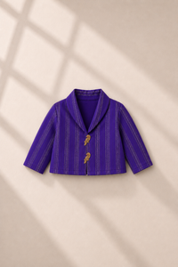 Anaario Purple Bird Jacket-Lehenga Set, purple jacket flat lay with gold bird buttons