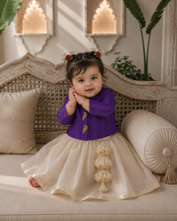 Baby wearing Anaario Purple Bird Jacket-Lehenga Set, second pose