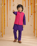 Purple Flamingo-Motif Waistcoat Set (Pink Waistcoat) - festive lifestyle photo, marigold and crescent backdrop
