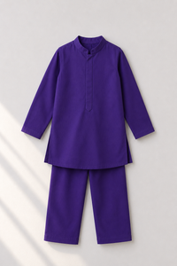 Purple Palm-Motif Kurta and Pants - flat lay