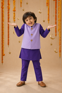 Purple Palm-Motif Waistcoat Set (Lilac Waistcoat) - festive lifestyle photo, marigold and crescent backdrop