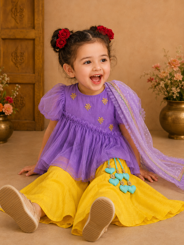 Indian Purple Palm Peplum Palazzo Set - Anaario - Image 1