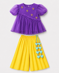 Indian Purple Palm Peplum Palazzo Set - Anaario - Image 3