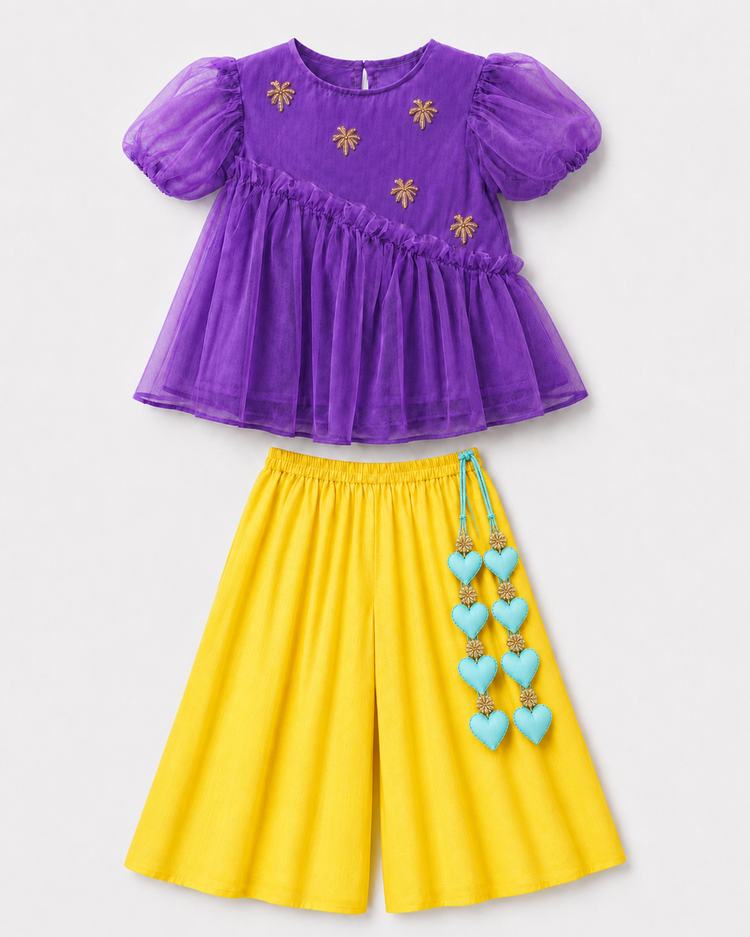 Indian Purple Palm Peplum Palazzo Set - Anaario - Image 3