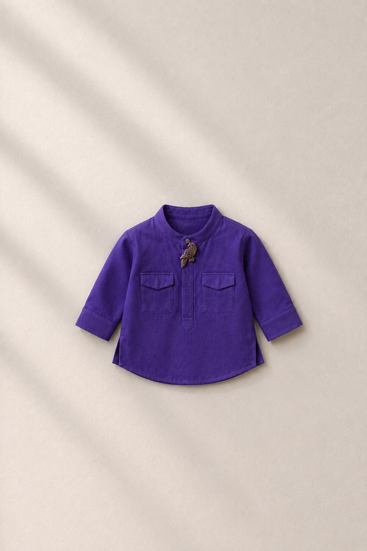 Baby wearing Anaario Purple Parrot-Motif Baby Kurta Set, purple kurta with parrot motif, newborn to 24 months