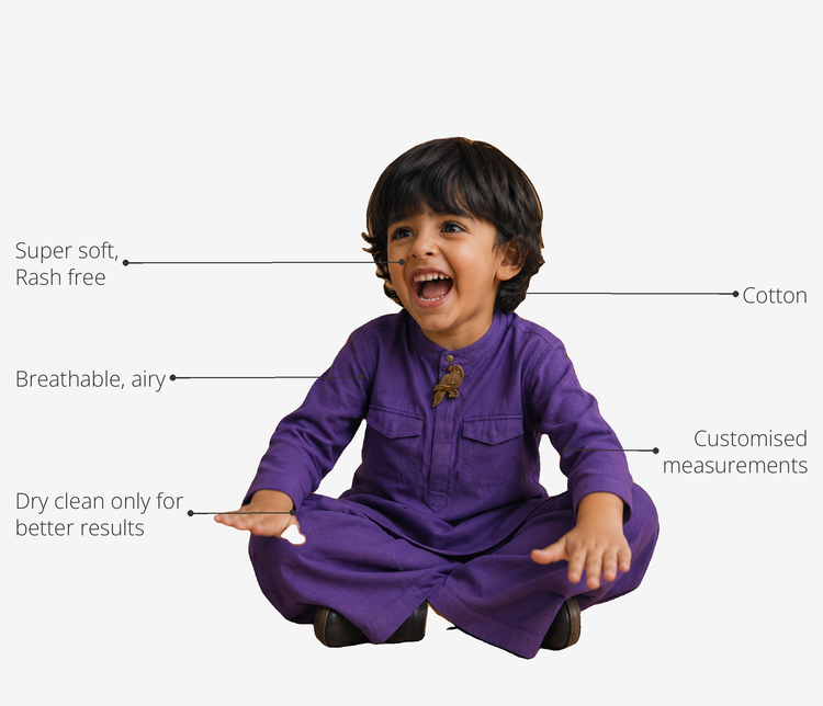 Anaario Purple Parrot-Motif Boys' Kurta Set key features